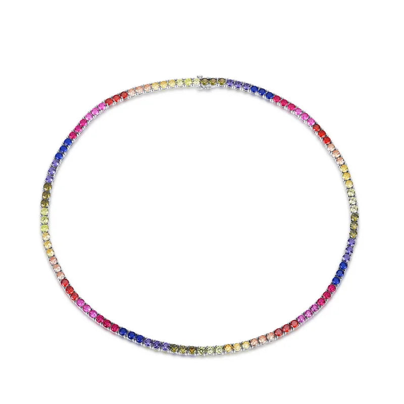 Rainbow Jewelry Micro CZ Paved Cute Full Diamond Charms Link Chain Chocker Colorful Zircons Women Tennis Necklace