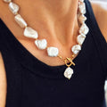 Joolim 18K Pvd Gold Plated Summer Beach Chunky Irregular Big Powder Pearl Stainless Steel Toggle Necklace Bracelet Set