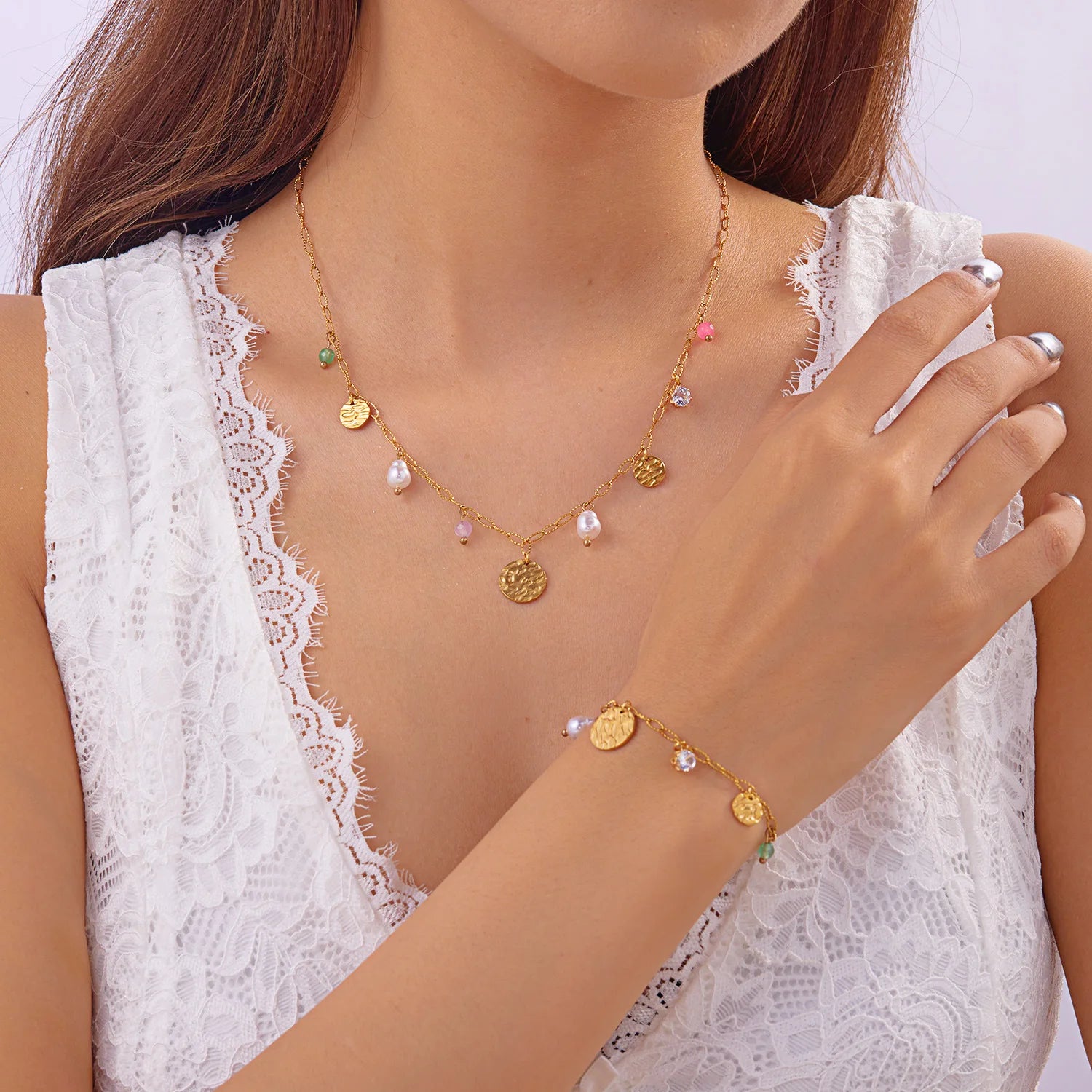 DAIHE High Quality Jewelry Set 18K Gold Plated Stainless Steel Charm Necklaces Bracelets