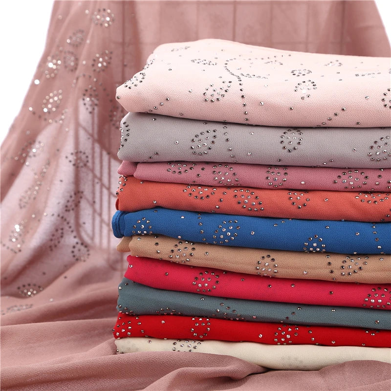 The Best Selling High Quality Pearl Chiffon Hot Drill Headband Small Leaves  Muslim Women's Hijab Pakistani Scarf Hijab