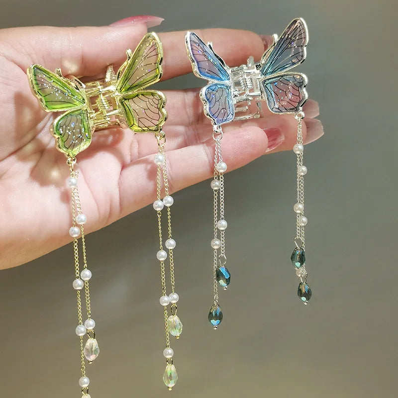Butterfly Hair Claw Clip with Gold Tassel Metal and Plastic Hair Clips
