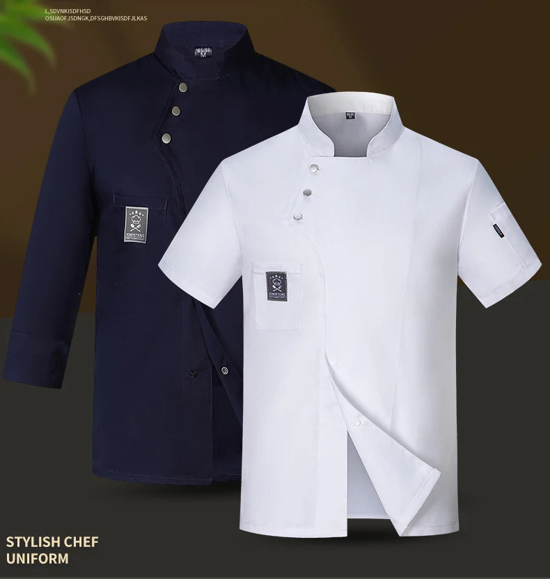 Short Sleeve Restaurant Chef Kitchen Work Uniforms Double Breasted Bakery Cafe Catering Chef Jackets