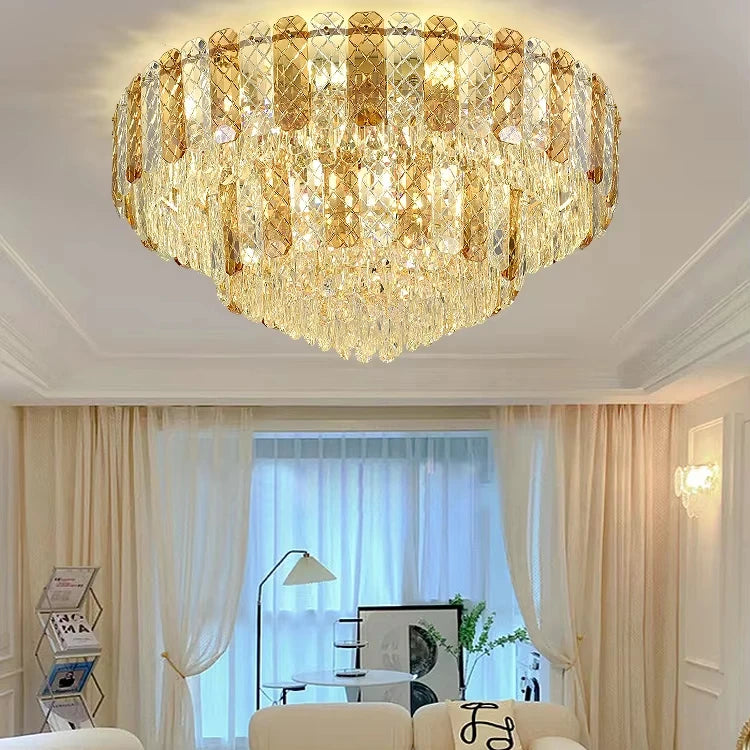 Modern Design Luxury Gold Smoke Grey Double Layer Ceiling Light for Living Room Bedroom Kitchen Hotel Flush Mount Ceiling Light