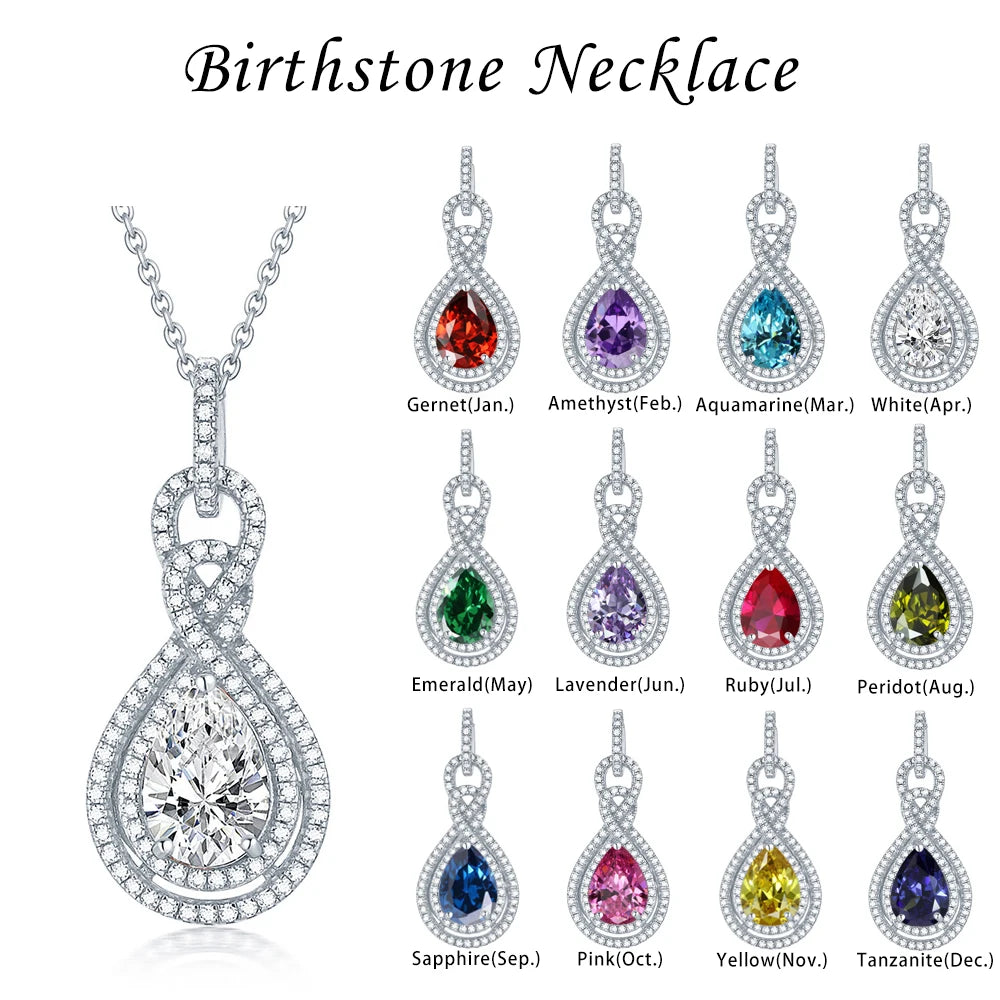 No Fade Jewelry Necklace Luxury 925 Sterling Silver Cubic Zircon 12 Month Birthstone Fashion Pendant Necklaces for Women