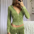 Women Zipper up Cropped Jackets Flared Pants Sets Rhinestone Velour Velvet Custom Tracksuits Two Piece Spring Lounges Sets