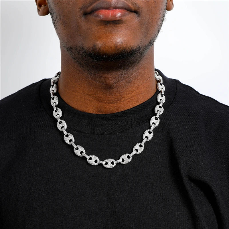 Men's Hip Hop Jewelry Set 12MM Gold Plated Coffee Beans NeIcklace Zircon Diamond Choker Necklace Iced Coffee Bean Chain Necklace