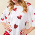 2026 Round Neck Sequins Shirt Christmas Heavy Work Beaded Half Sleeve Tee Loose Casual Tops