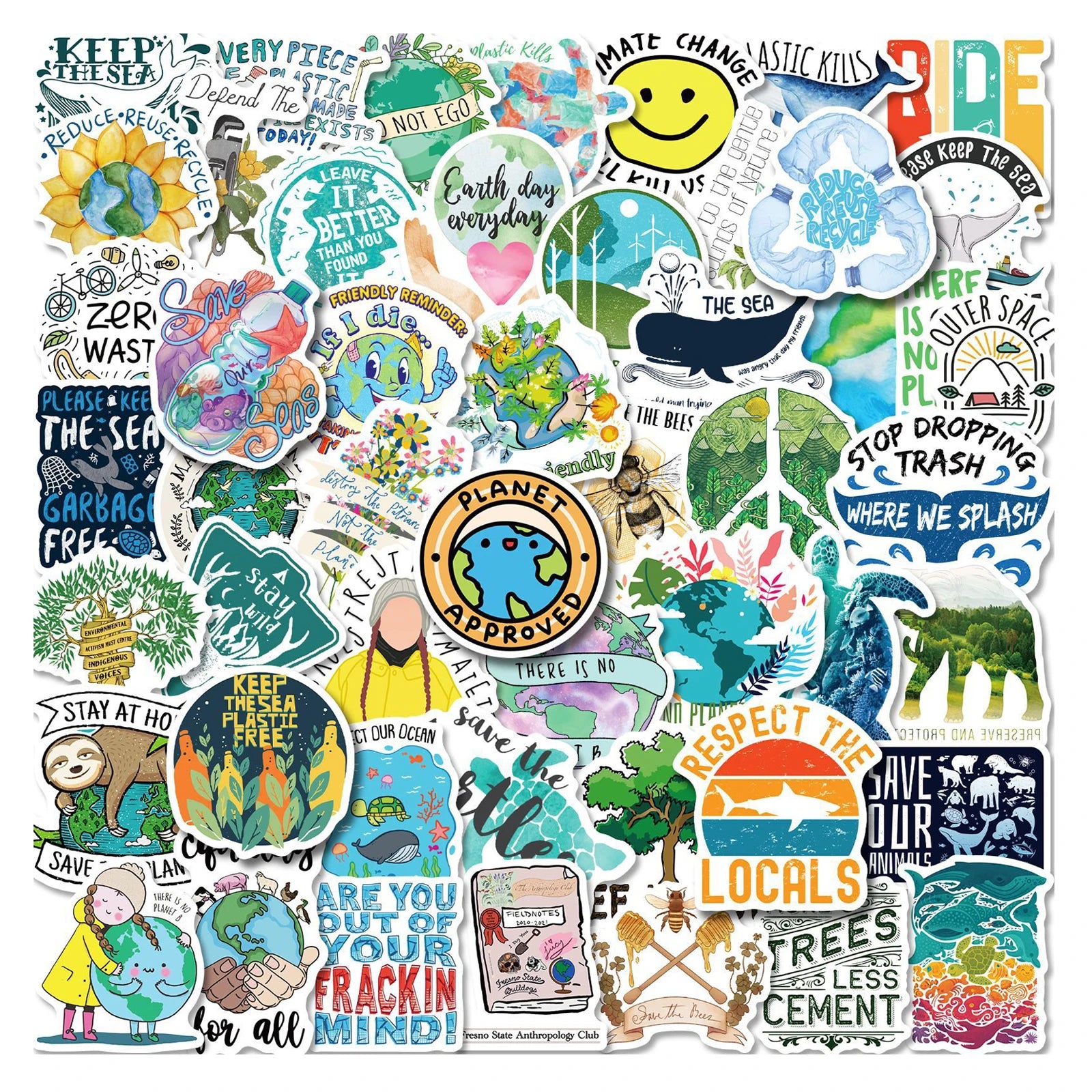 50Pcs Protect Nature Slogan Eco Friendly Graffiti Stickers for Wall Bottle Laptop Waterproof Save Earth Sticker