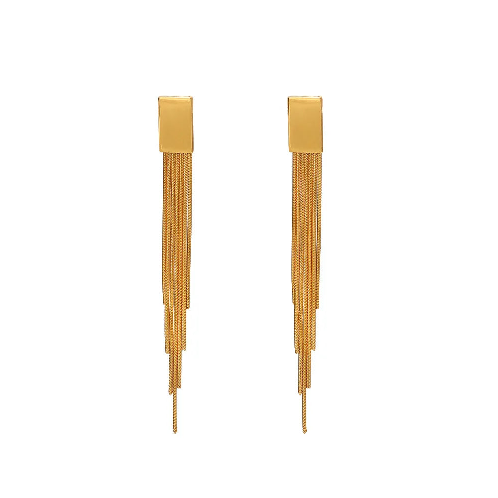Hot Sale Stainless Steel 18k Gold Plated Drop Earrings No Fade Long Tassel Drop Earrings for Women