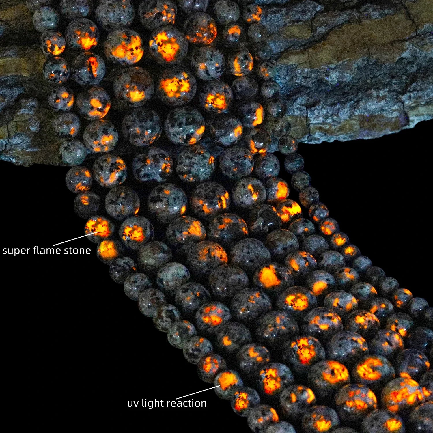 Yooperlite Sodalite Loose Spacer 6/8/10/12mm Natural Flame Grey Stone for Jewelry Making UV Glowing Fire Effect DIY Bracelet