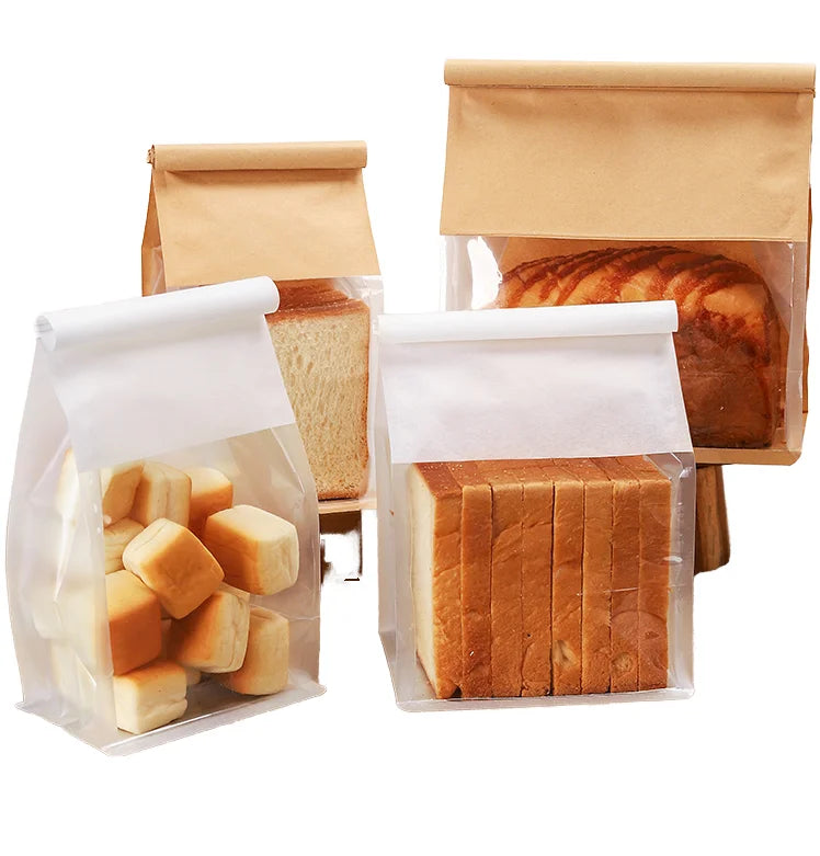 Food Grade Gravure Printed Recyclable Eco-Friendly Moisture Proof Stand Self Sealing Kraft Paper Bags for Takeaway Bread