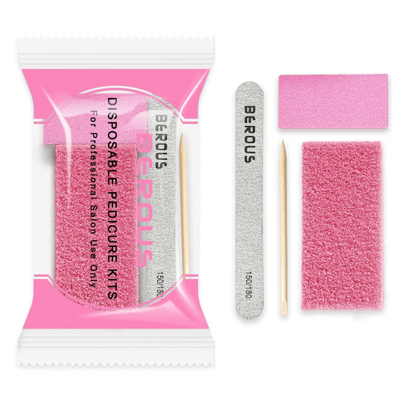 4-Piece Pedi Kit 200-Set Individually-Packed Pedicure SetPumice Pad Mini Buffer Wood Stick Toe Separators MegaBDM