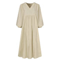 M-3XL New Summer Fashion Women's Cotton Hemp Loose Lantern Sleeve European and American Solid Dress V-neck Dress