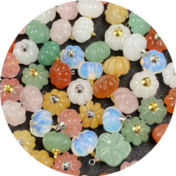 Natural 10x13MM Crystal Agate Jade Carved Pumpkin Stone Pendant for DIY Bracelet Necklace Earrings Jewelry Accessories