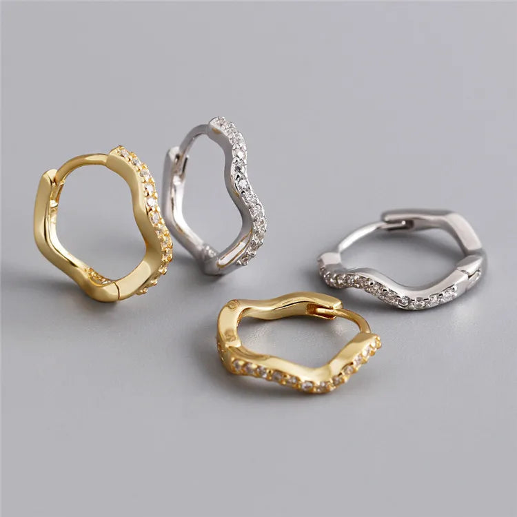 SP Elegant Zircon Hoop Earrings Luxury S925 Sterling Silver Twist Zirconia Hoop Earrings Women