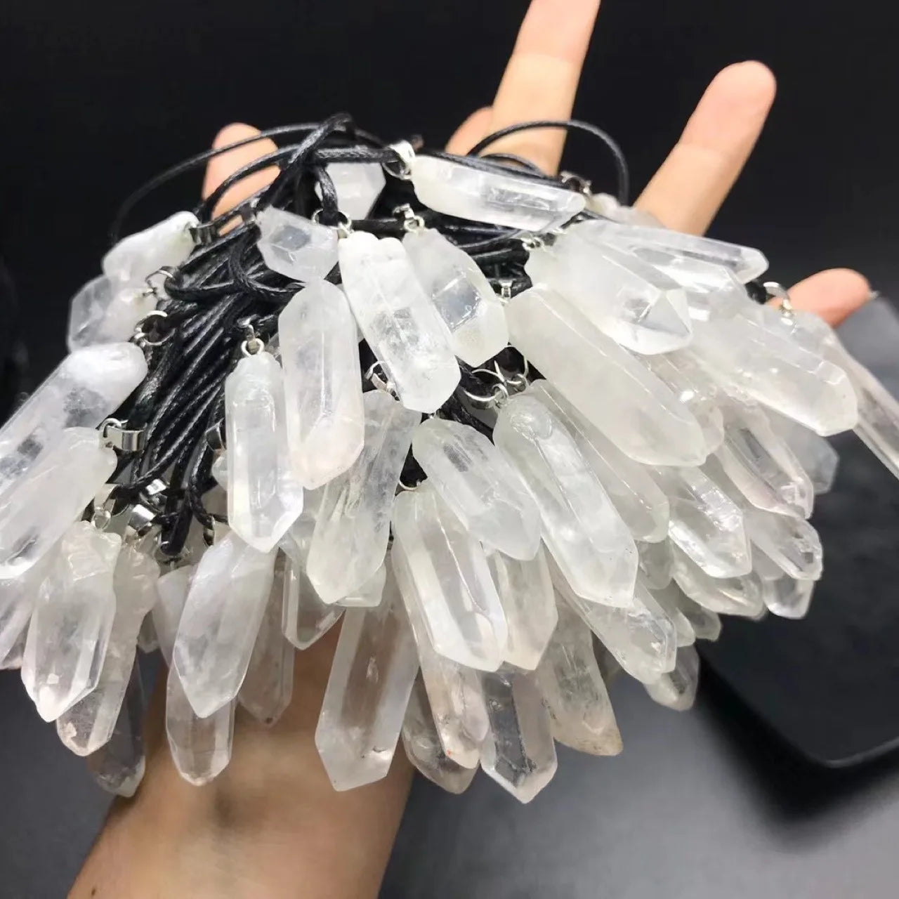 Natural Stone White Crystal Column Pendant Necklace Natural Druzy Clear Quartz Gemstone Pendant Necklace for Women and Men