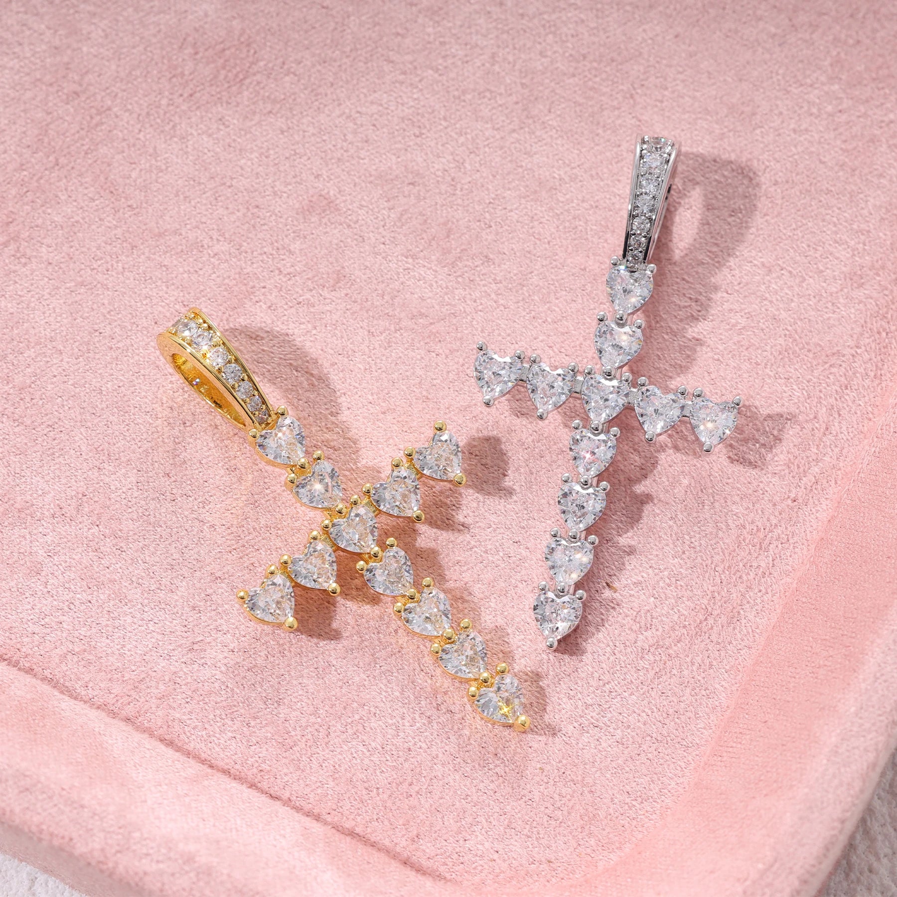2025 Hot Sale Fashion Wholesale Heart Cut Diamond Tennis Cross Pendant Christian Jesus Pendant Necklace for Jewelry