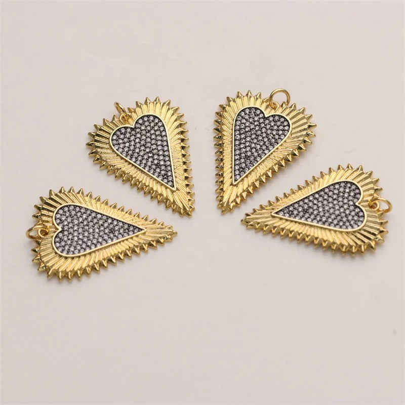 Trendy Heart Shaped Cz PendantPlated Gold Zircon CharmExquisite Jewelry Production Accessories Wholesale