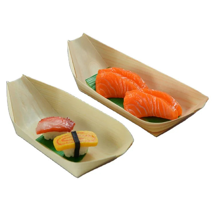 Estick Eco-Friendly Wooden 5'6'7' Serving Sushi Boat Tray Boat Shape Pine Sashimi Cone Takoyaki Container Disposable