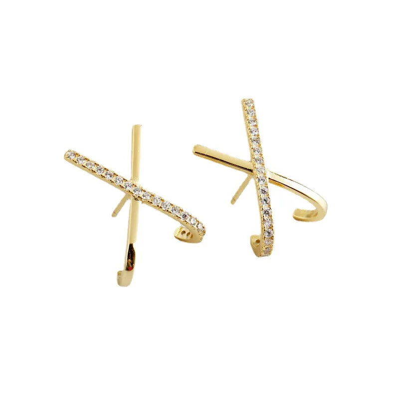 Vintage Chunky Punk  18k Gold Plated 925 Sterling Silver Cz Cross Stud Earring for Women