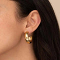 Popular Women Girlfriend Gold Plated Hoop Earrings Stainless Steel Jewelry Wide Thick Stud Large Chunky Hoops Gold