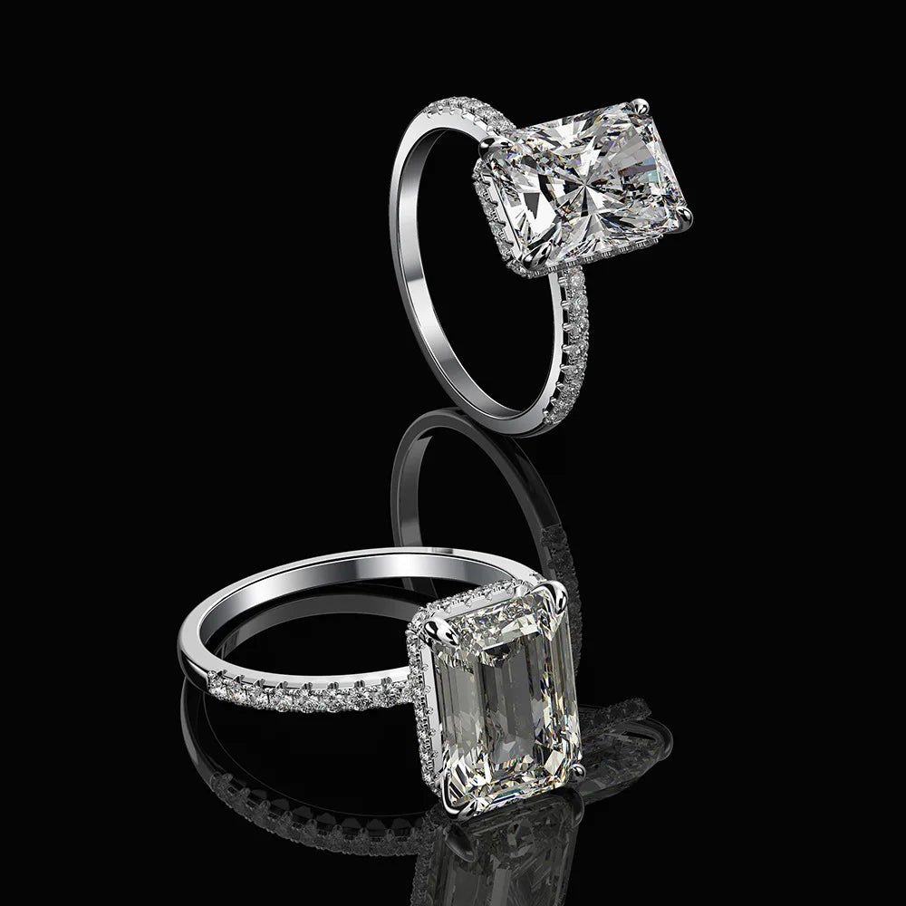 925 Sterling Silver Jewelry 18k Gold Plated Emerald Cut baguette CZ Diamond Wedding Ring