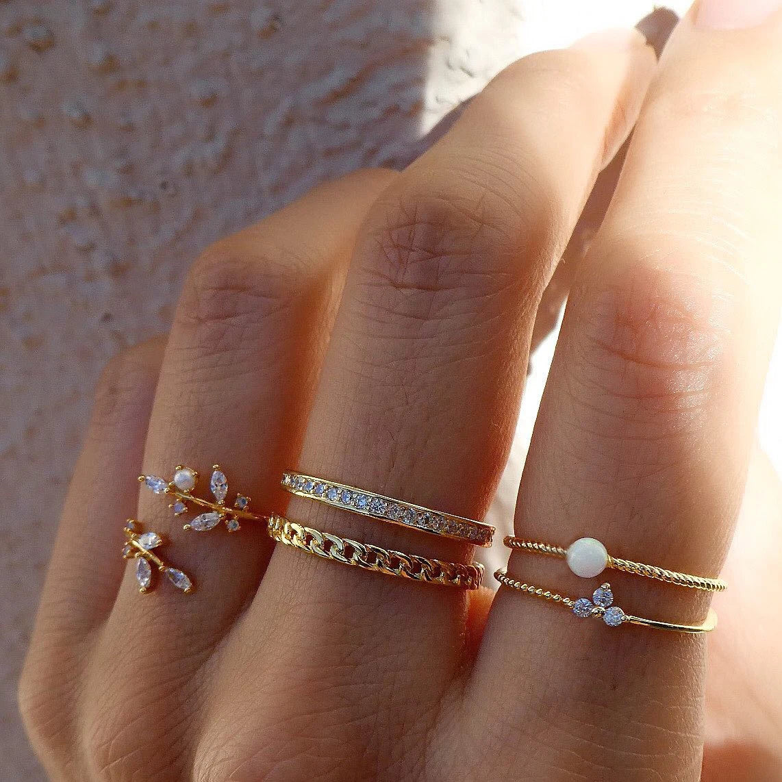 5Pcs/Set Trending Leaf Pearl Ring Set for Women Jewelry Wholesale