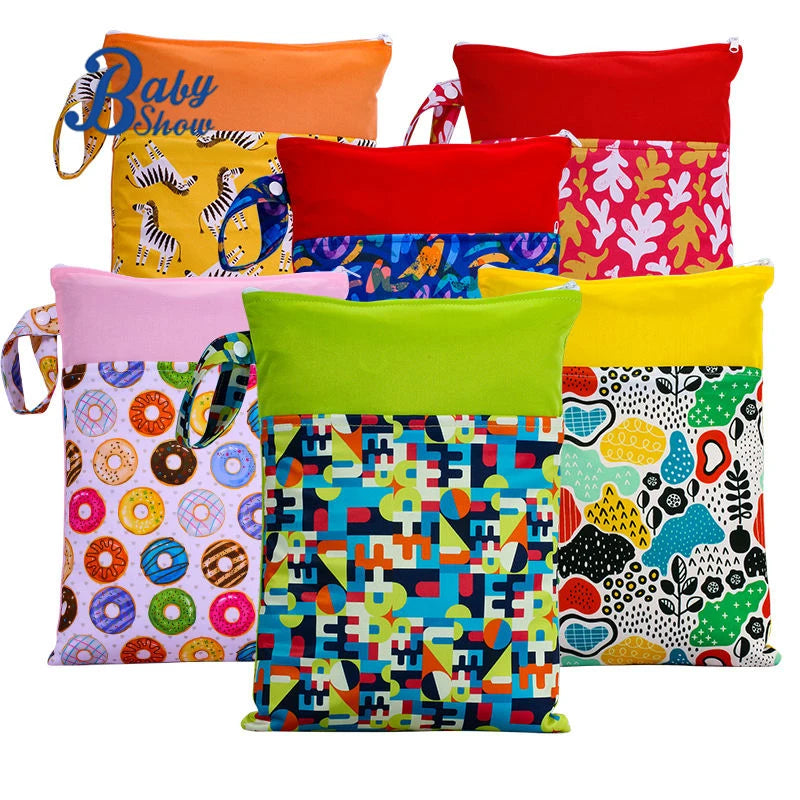 Fashion Prints Reusable Nappy Organizer Wet Dry Diaper Bag Waterproof Tote Pouch for Mummy Travel Made of Durable Polyester