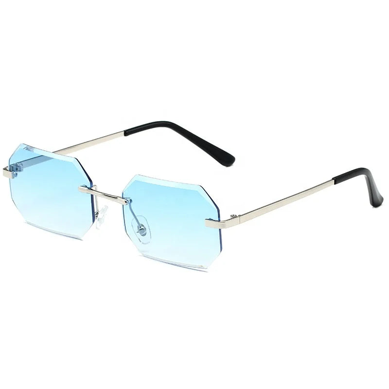 Wholesale Designer Diamond Cut Gold Brand Sunglasses 2021 Women Rimless Metal Frame 8-sided UV400 Protection Gafa Zonnebril