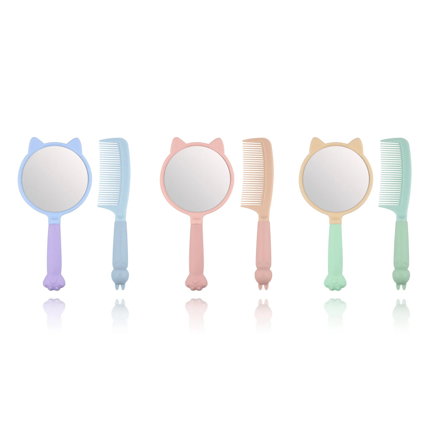Custom Logo Wholesale Pink Cute Hair Comb Set Hand Mirror Beauty Girl Plastic Home Makeup Mirror