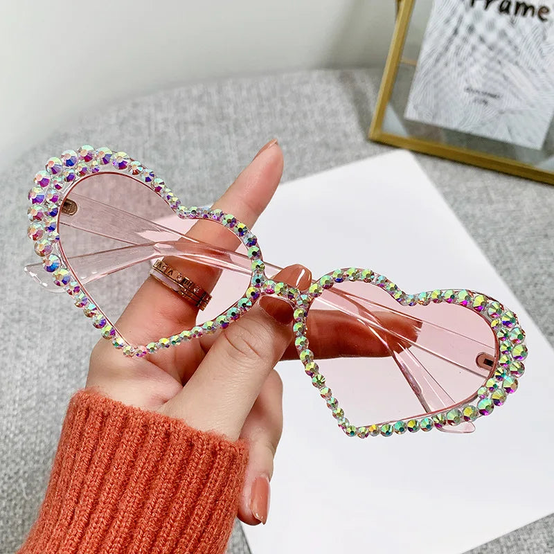 STORY MNY5508 Gradient Pink Heart Sunglasses 2025 Crystal Rhinestone Women Cat Eye Eyewear
