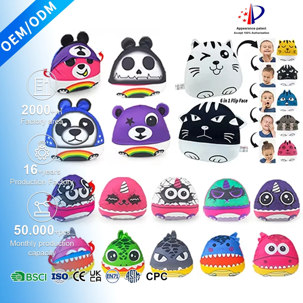 Wholesale Unisex Flip Face Changing Game Stuffed Plush Unicorn Toys Cute Among Animals Panda Animal Dolls