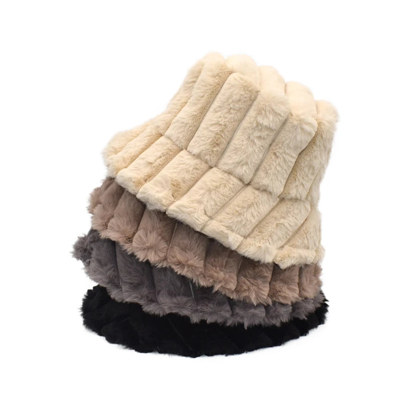 Warm Plush Fashion Faux Fur for Outdoor Travel and Leisure Bucket Hats