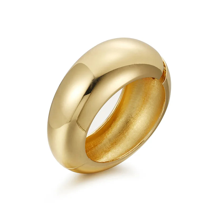 Hammered Polished Gold Plated Zinc Alloy Chunky Wide Grooved Wire Hinge Cuff Bracelet for Women Wristband Wrist Statement