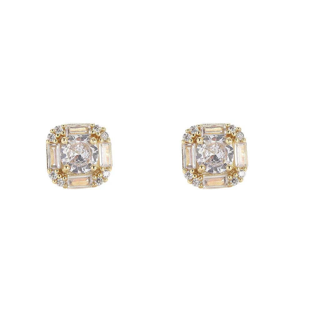 E072  Bling Bling Stud Earrings Brass CZ Female Earrings Fashion Jewelry for Women