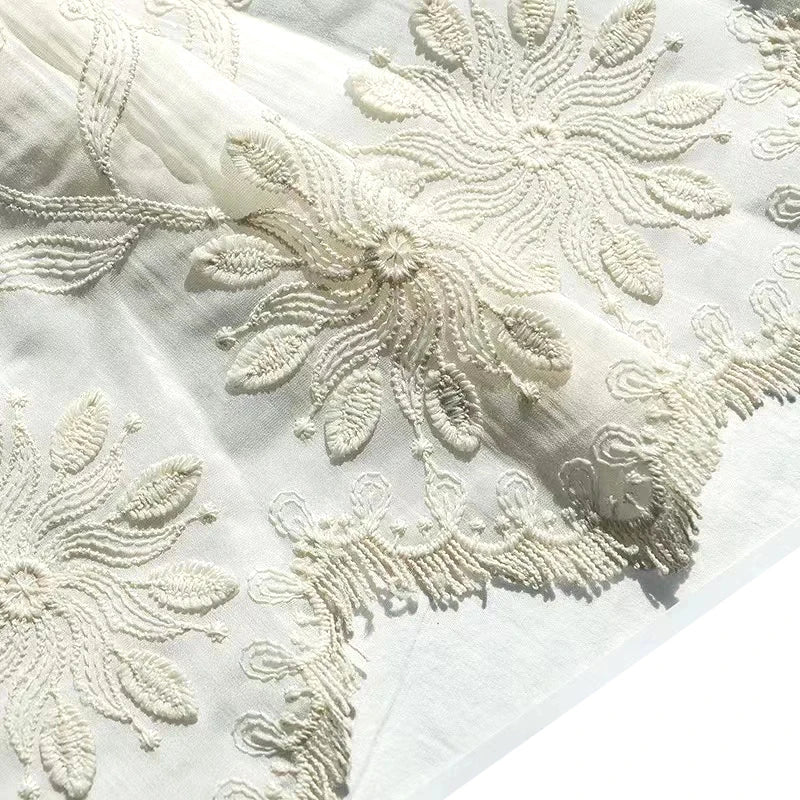 Latest Guipure Milk Silk Embroidery Tassel Switzerland Cotton swiss Lace Fabric