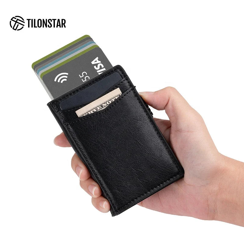 Bsci Factory Custom Rfid Blocking Genuine Leather Minimalist Slim Mens Card Holder Smart Wallet
