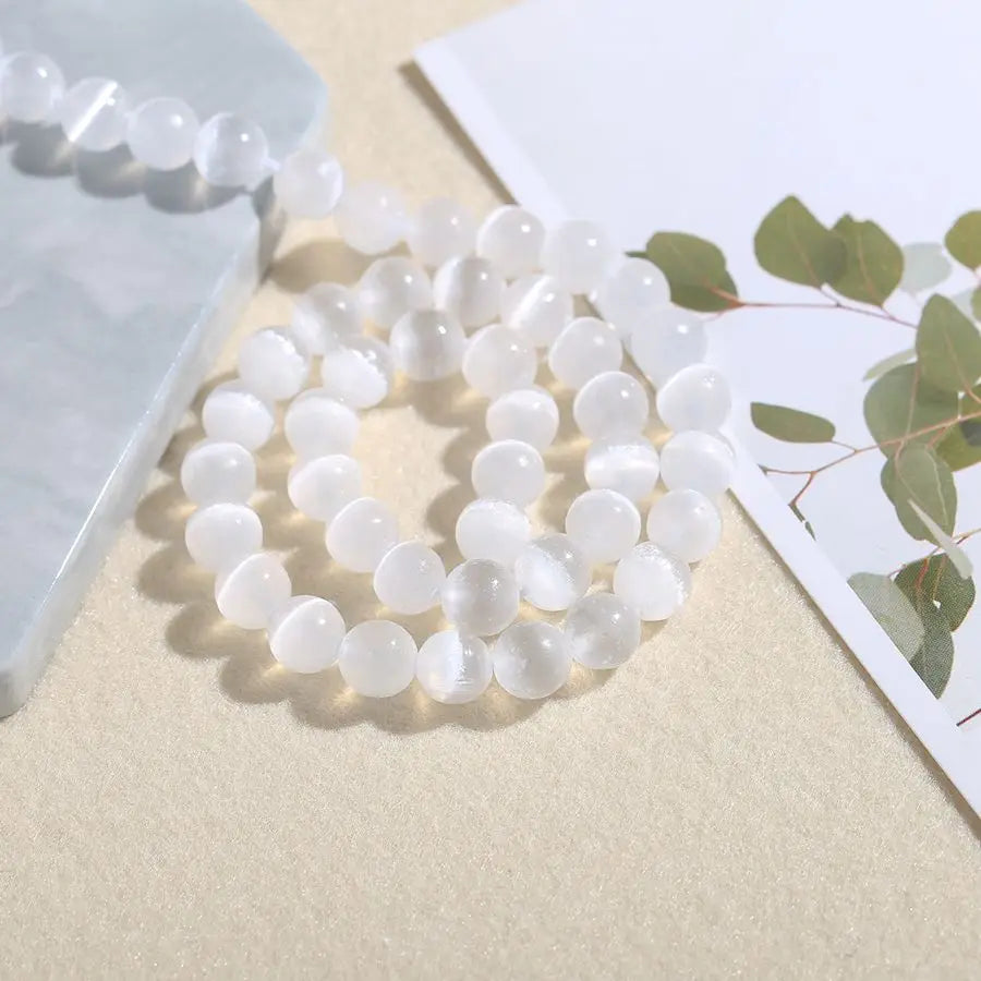 Natural White Diy Jewelry Making Gemstone Gift Design Selenite Round Loose Beads