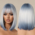 Factory Outlet Synthetic Ombre Blonde Blue Wig Short Straight Bob Hair Wigs with Bangs Heat Resistant Fibre