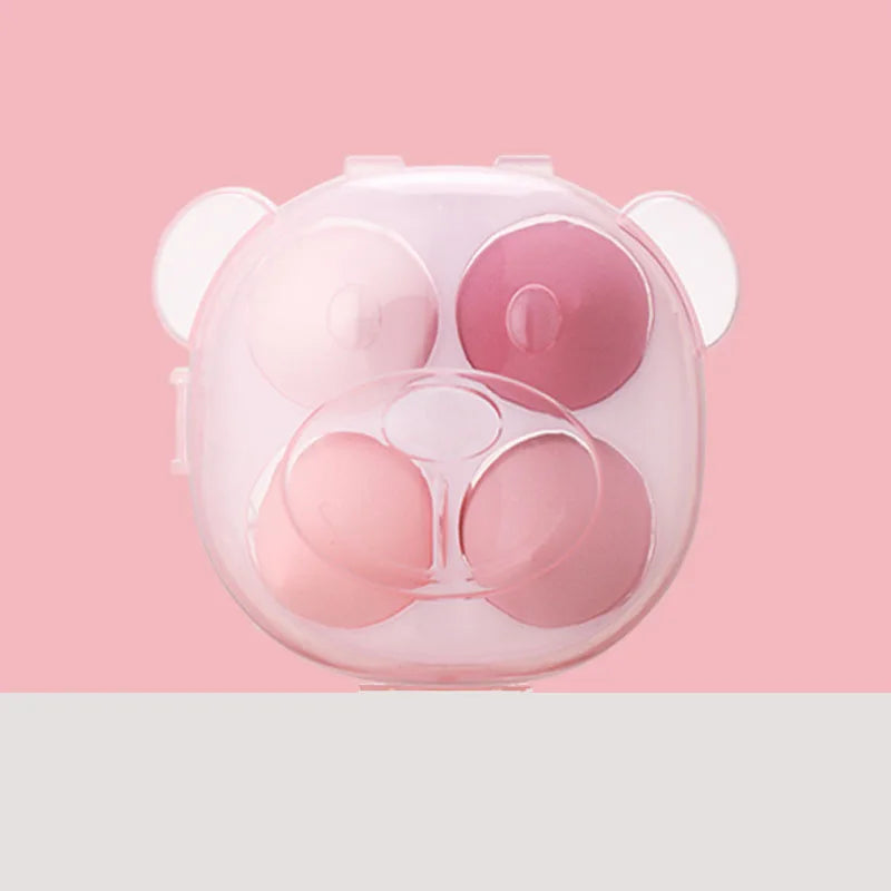 4Pcs Beauty Makeup Sponge Powder Puff Dry and Wet Combined Beauty Cosmetic Makeup Foundation Powder Sponges Bear Box