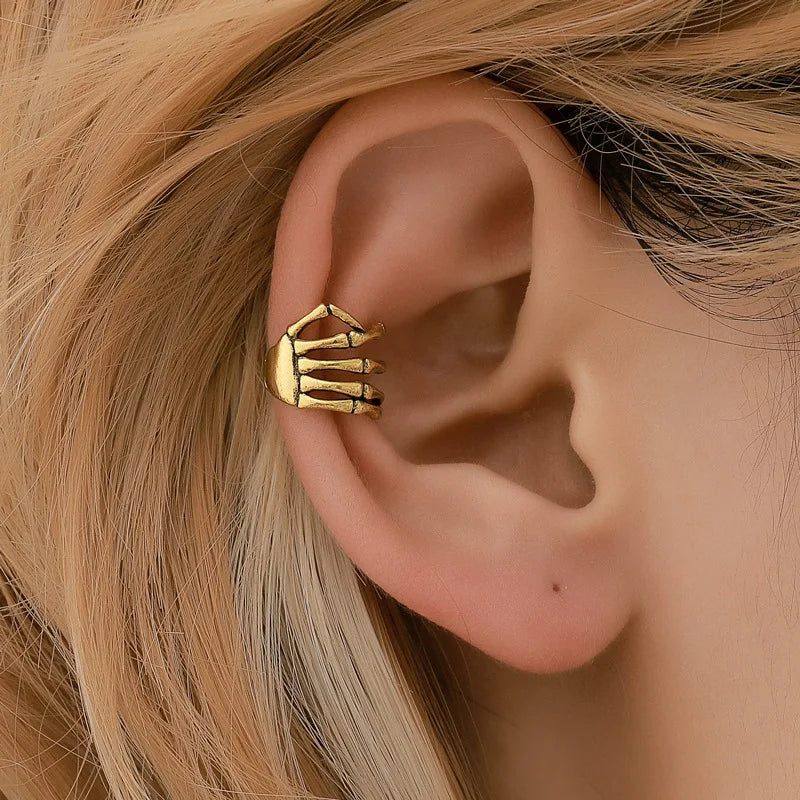 Fashion Punk Rock Vintage Style Skull Hand Ear Cuffs Ear Cuff Clip Earrings No Piercing Cartilage Goth Earring Jewelry Gift