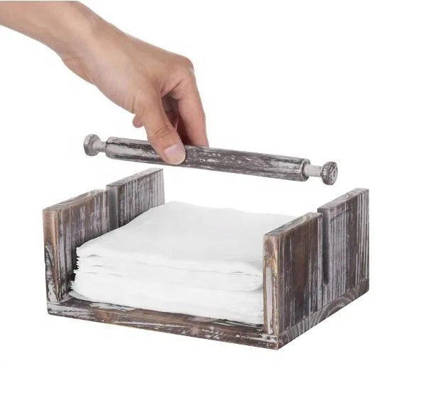 PAFU Rustic Farmhouse Wood Napkin Holder for Kitchen Table and Countertops