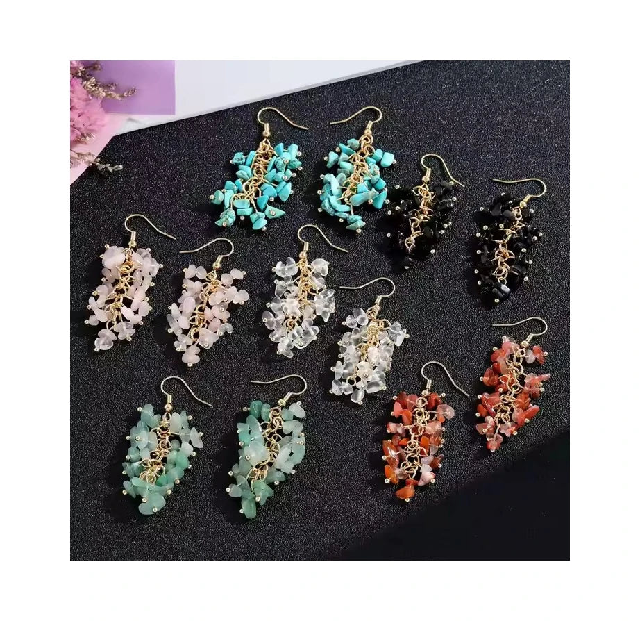 Wholesale Natural Stones Healing Crystal Dangle Earrings Fashion Colorful Gemstone Beaded Drop Earrings for Women Jewelry