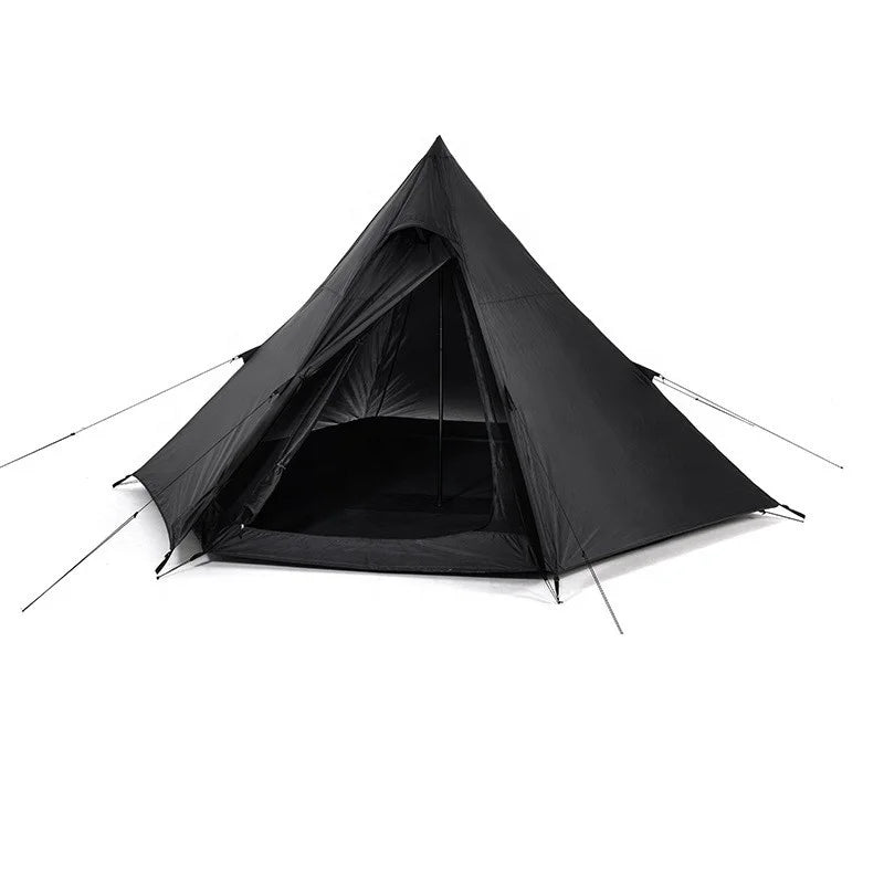 Black Outdoor Camping Tent Portable Indian Pyramid Design with Thickened Material for Summer & Rainstorm Resistance