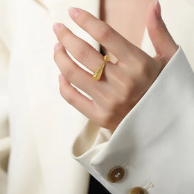 High Polished Retro Geometric Irregular Open Ring Stainless Steel 18K Gold Vacuum Plated Finger Rings for Women