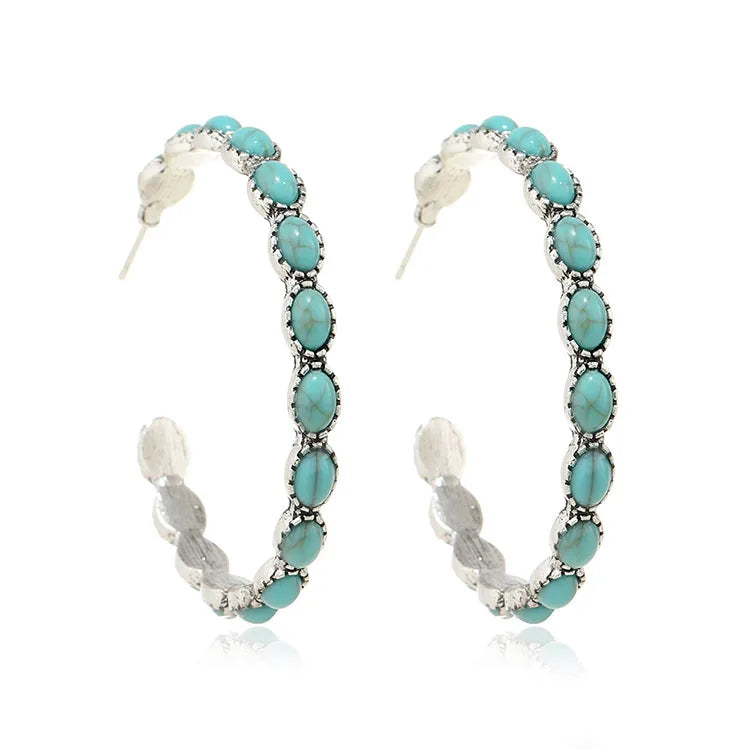SC Simple Elegant Turquoise Hoop Earrings Exaggerated Acrylic Circle Earrings Vintage Green C Type Geometric Earrings