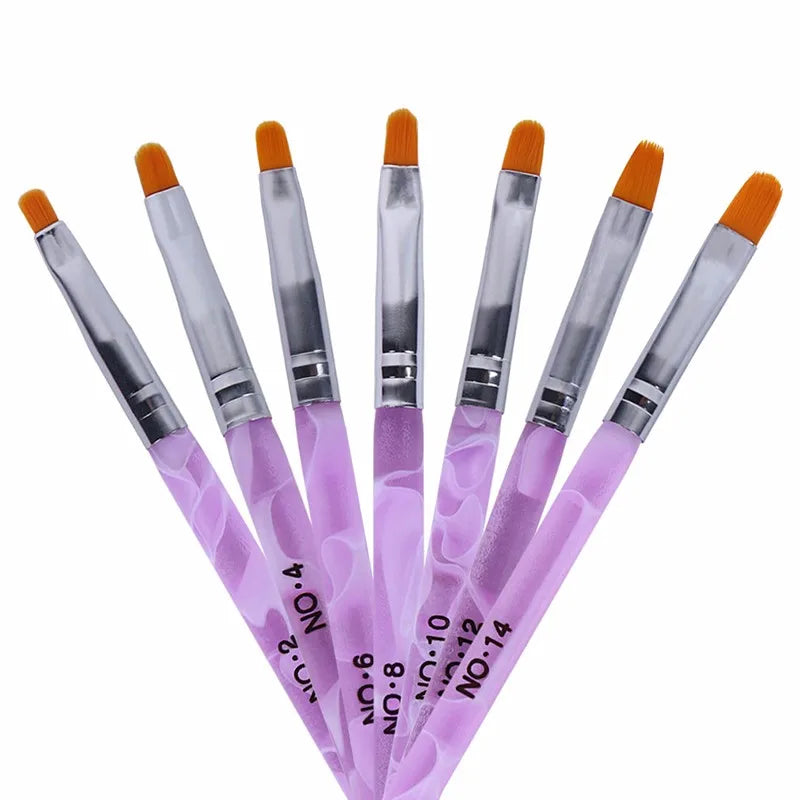 NAB036 7pcs Set Nylon Resin Acrylic Nail Brush for Nail Art 3D Polish PEN Gel Painting Drawing Brushes Commercial & Home Use