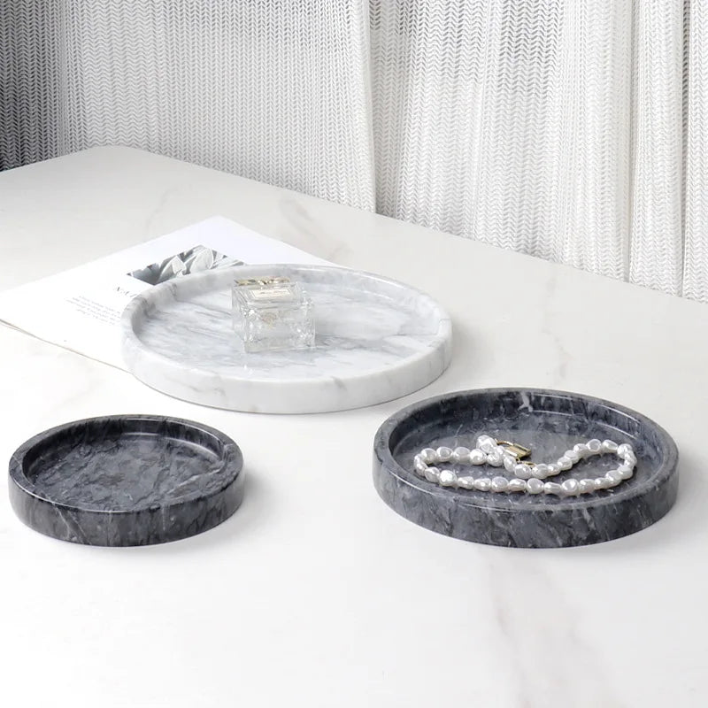 HZX Marble Black Decorative Round Tray Coffee Tray Ottoman Tray for Home Office Storage Decoration