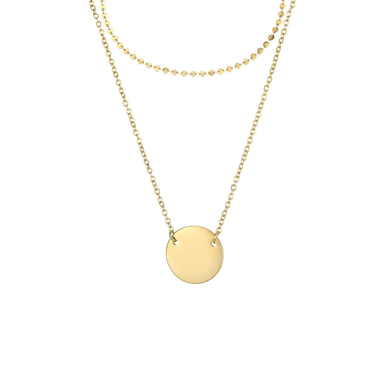 Custom Multi Layered Necklace Set Round Pendant Wome Necklace Stainless Steel Trendy 14k Gold Plate Jewelry Gold Choker