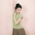 Women Modern Dance Standing Collar Tops Adult Short Sleeve Knitted Shirts Classical Dance Practice Costume